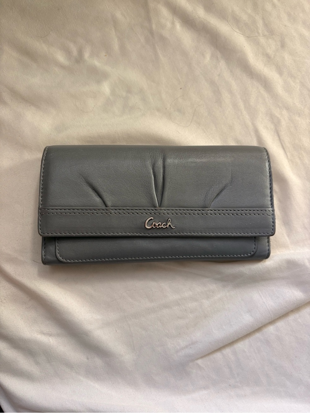 Coach Gray Leather Foldover Clutch Wallet